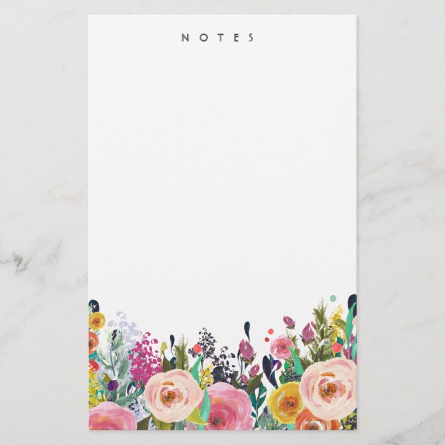Vibrant Watercolor Floral Blooms Personalized Stationery (Front)