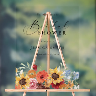 Vibrant Watercolor Floral Bridal Shower Acrylic Sign