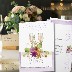 Vibrant Watercolor Floral Champagne Anniversary Card