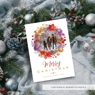 Vibrant Watercolor Floral Christmas Photo TMF26 Holiday Card