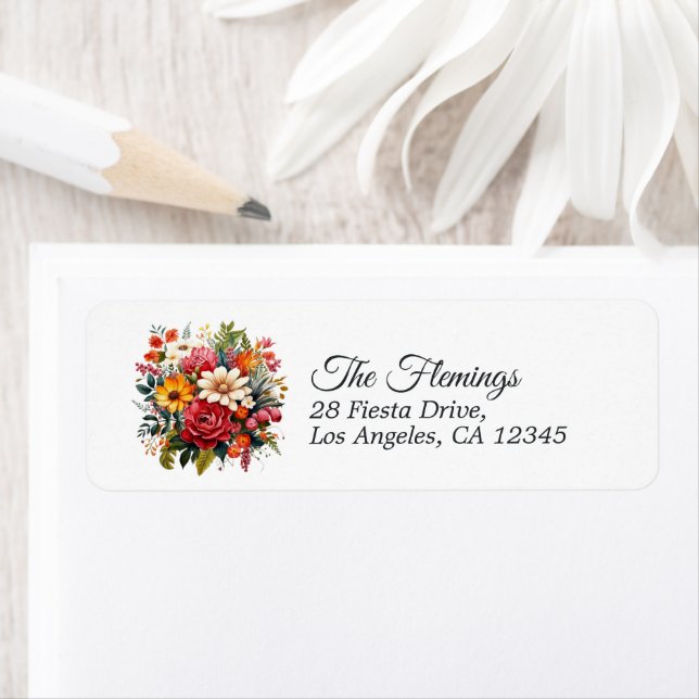 Vibrant Watercolor Floral Fiesta Label (Insitu)