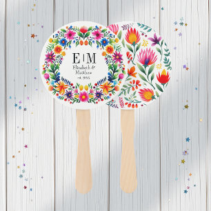 Vibrant Watercolor Floral Fiesta Wedding Favor Hand Fan