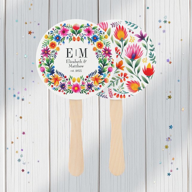 Vibrant Watercolor Floral Fiesta Wedding Favor Hand Fan (Vibrant Watercolor Floral Fiesta Wedding Hand Fan)