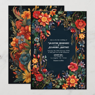 Vibrant Watercolor Floral Fiesta Wedding Invitation
