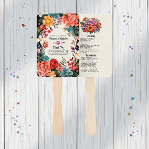 Vibrant Watercolor Floral Fiesta Wedding Program Hand Fan