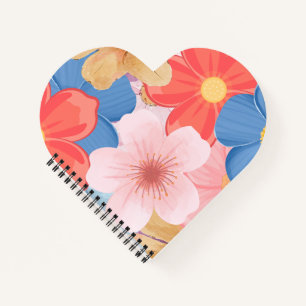 Vibrant Watercolor Floral Garden Heart Shaped  Notebook