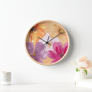 Vibrant Watercolor Floral Pattern Acrylic Wall Clock
