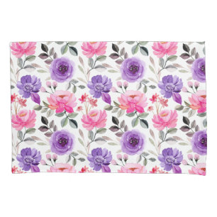 Vibrant Watercolor Floral Pattern in Pink & Purple Pillow Case