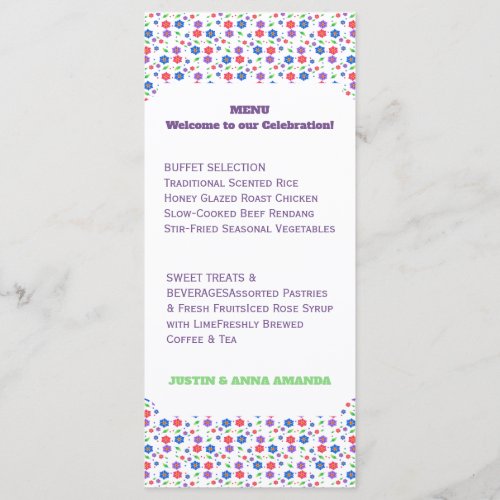 Vibrant Watercolor Floral Pattern Wildflowers Menu