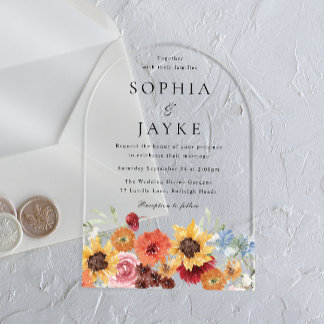 Vibrant Watercolor Floral Wedding  Acrylic Invitations
