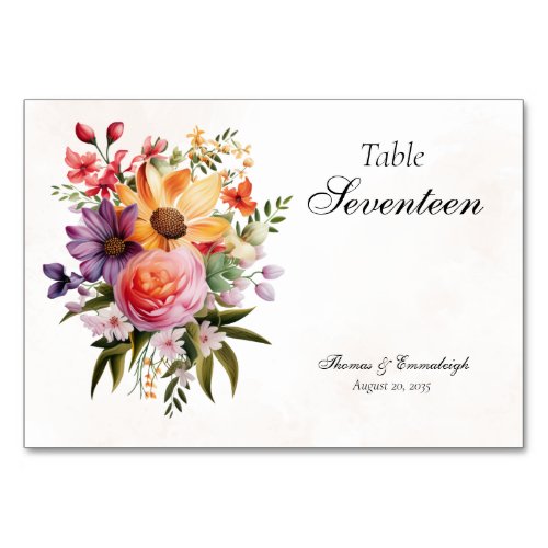 Vibrant Watercolor Floral Wide Wedding Table Number