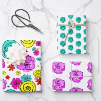 Vibrant Watercolor Floral Yellow Aqua Pink Purple