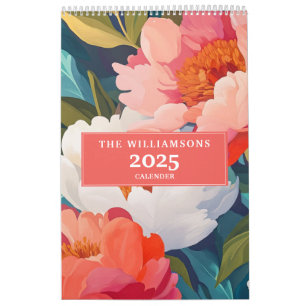 Vibrant Watercolor florals maximalist 2025 Calendar