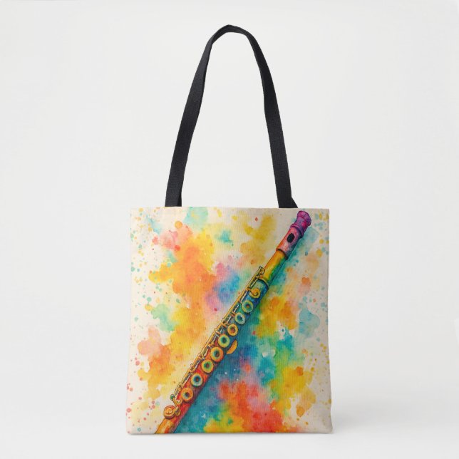 Vibrant Watercolor Flute Custom Tote Bag (Front)