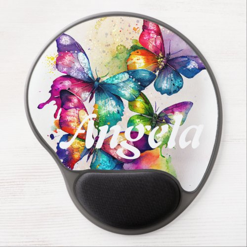 Vibrant Watercolor Fluttering Butterfly Gel Mouse Pad