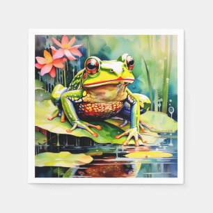 Vibrant Watercolor Frog Napkins