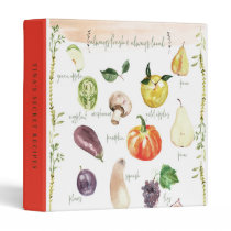 Vibrant Watercolor Fruits & Vegetables Recipe 3 Ring Binder