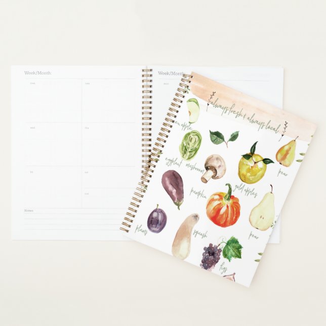 Vibrant Watercolor Fruits & Vegetables Recipe  Planner (Display)