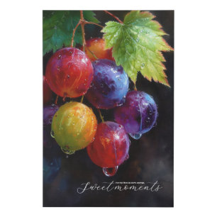Vibrant Watercolor Grapes and Dew Drops Faux Canvas Print