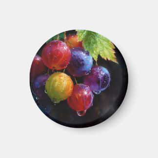 Vibrant Watercolor Grapes and Dew Drops Magnet