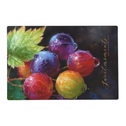 Vibrant Watercolor Grapes and Dew Drops Placemat