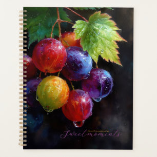 Vibrant Watercolor Grapes and Dew Drops Planner