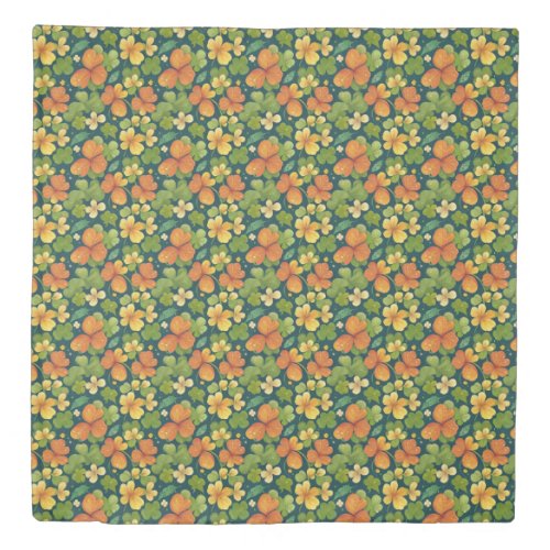 Vibrant Watercolor Green Orange Yellow Floral Duvet Cover