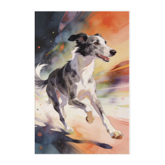 Vibrant Watercolor Greyhound Running Dog Art