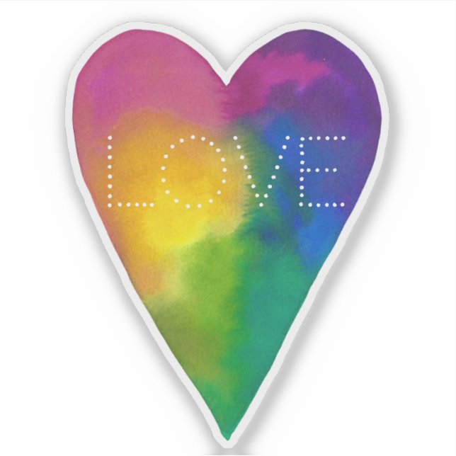 Vibrant Watercolor Heart "Love" Sticker (Front)