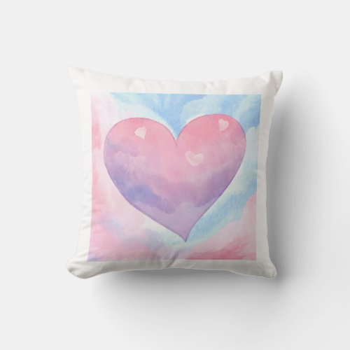 Vibrant Watercolor Heart Throw pillow 
