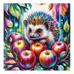 Vibrant Watercolor Hedgehog with Autumn Apples Acrylic Print