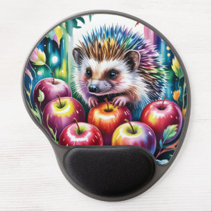 Vibrant Watercolor Hedgehog with Autumn Apples Gel Mouse Pad