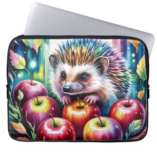 Vibrant Watercolor Hedgehog with Autumn Apples Laptop Sleeve