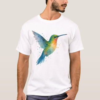 Vibrant Watercolor Hummingbird in Flight T-Shirt