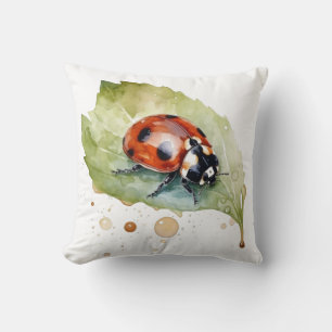 Vibrant Watercolor Ladybug Garden Art Throw Pillow