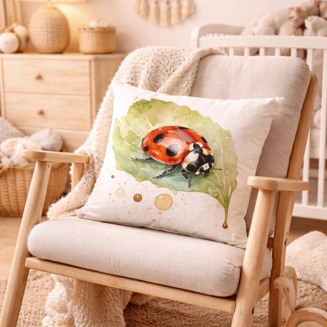 Vibrant Watercolor Ladybug Garden Art Throw Pillow (Creator Uploaded)