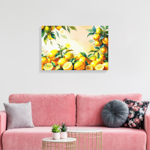 Vibrant Watercolor Lemon Harvest Canvas Print