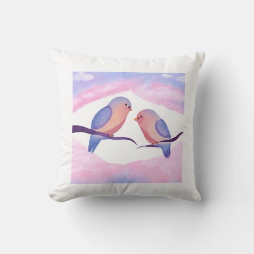 Vibrant Watercolor Lovebirds chic Art Throw Pillow
