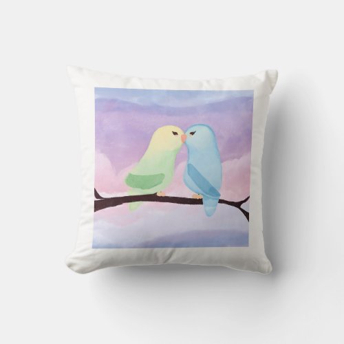Vibrant Watercolor Lovebirds chic Art Throw Pillow