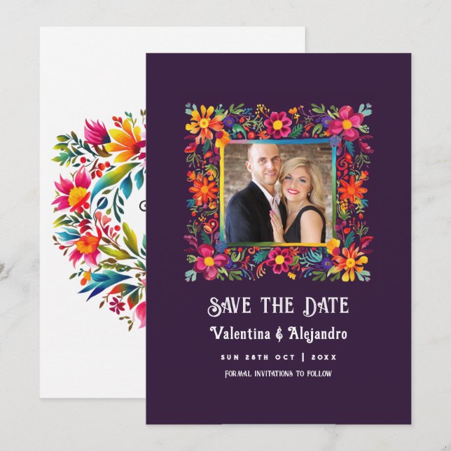 Vibrant Watercolor Mexican Fiesta Wedding Save The Date (Front/Back)