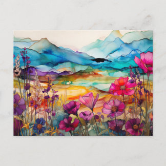 Vibrant Watercolor Mountain Wildflower Postcard