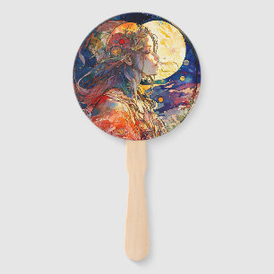 Vibrant Watercolor of Girl and Moon Set of Fans