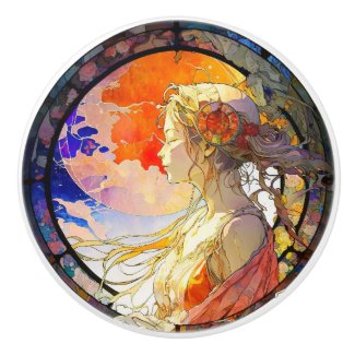 Vibrant Watercolor of Girl Ceramic Knob