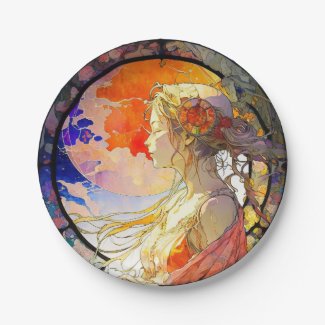 Vibrant Watercolor of Girl Paper Plate