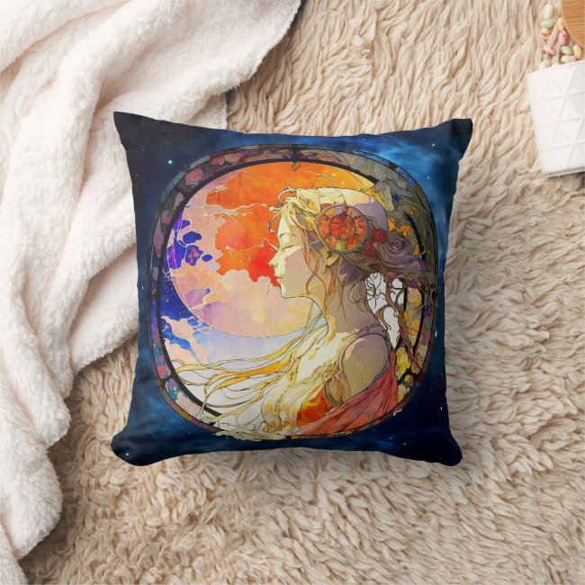 Vibrant Watercolor of Girl Throw Pillow