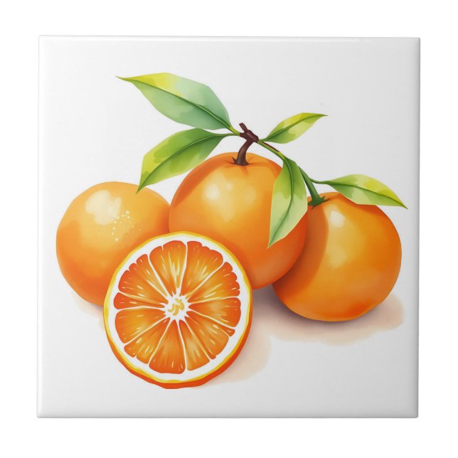 Vibrant Watercolor Oranges  Ceramic Tile (Front)