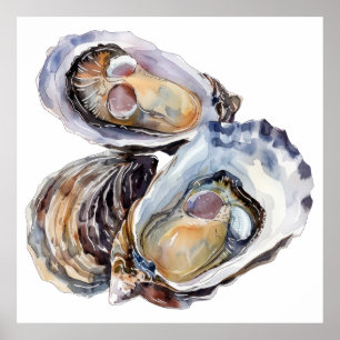 Vibrant watercolor oysters illustration poster