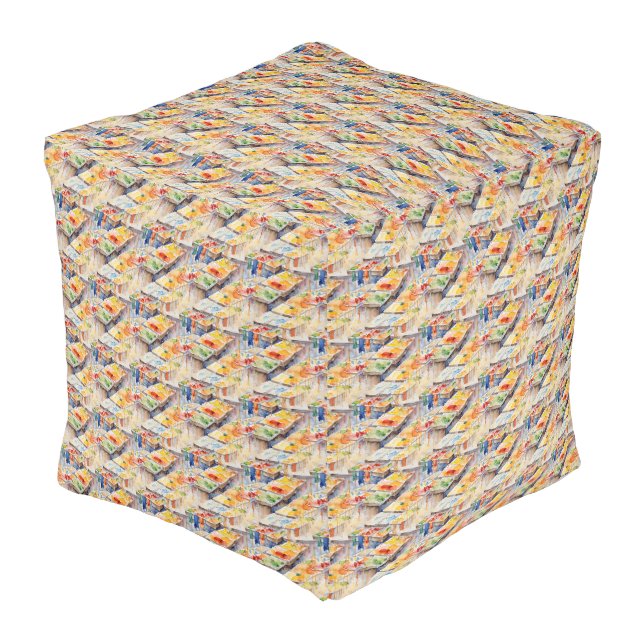 Vibrant Watercolor Paint Pattern Pouf (Angled Front)