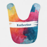 Vibrant Watercolor Paint Splash with Custom Name Baby Bib
