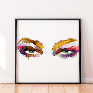 Vibrant Watercolor Pink Purple Female Eye Makeup Poster